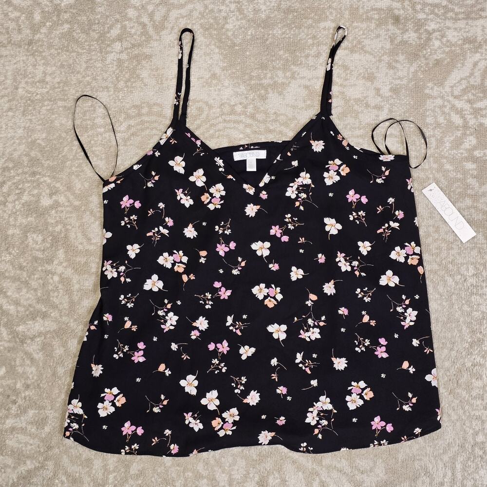 Abound - Black Floral Cami Top V-Neck Adjustable Spaghetti Strap, Size small